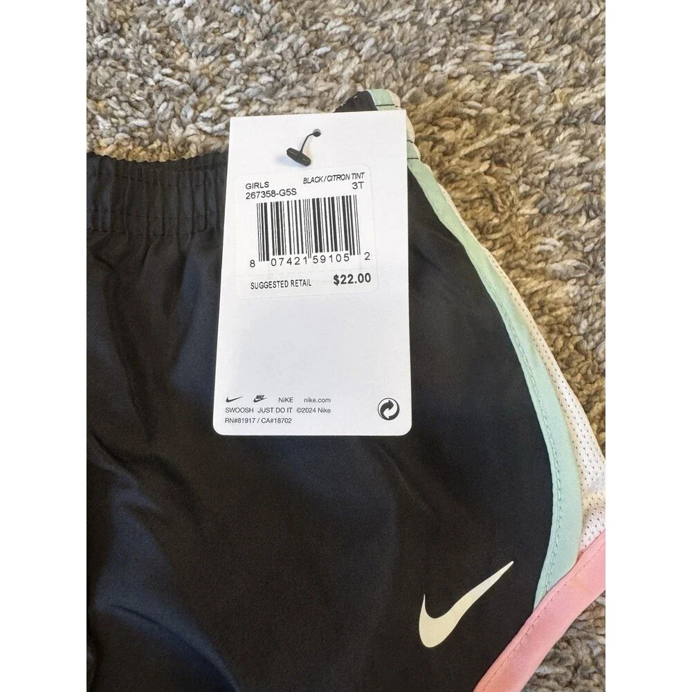 Nike Girls 3T Dri-FIT Tempo Running Shorts Black Multicolor Trim NWT